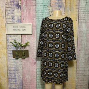 Beautiful Patterned Ovi Long Sleeve Shift geographic Dress Crew Neck S Causal